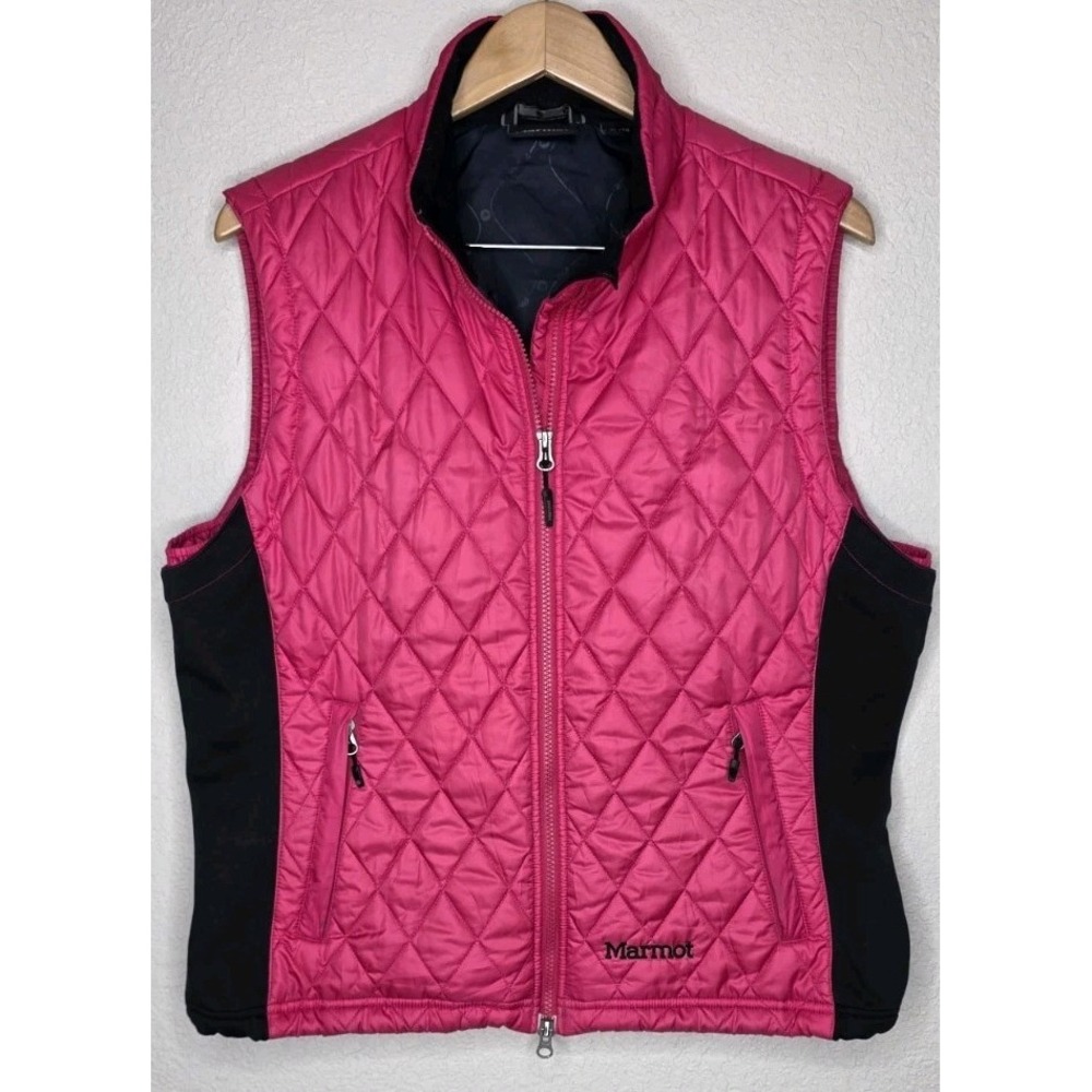 Marmot Women XL Pink Quilted Vest Hiking Outdoors Full Zip Pockets